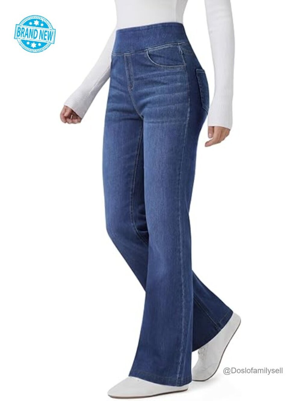 Stretchy High Waisted Bootcut Flare Jeans Pull On Pockets